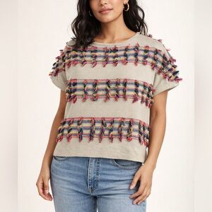 Ivy Jane Neon Rainbow Fringe Textured Knit Fiesta Festival Boho Top M/L